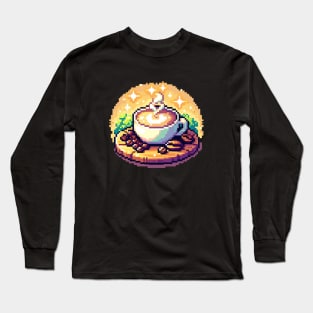 Coffee Art Vintage Pixel Retro Since Established Long Sleeve T-Shirt